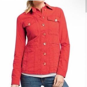 CAbi #727 Taylor Utility Ruffle Back Button Down Jacket Size Medium